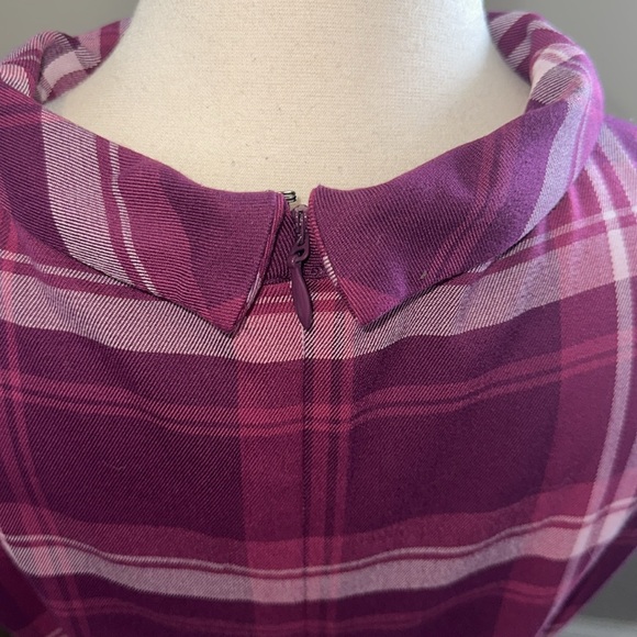 New York & Company Mock Neck Pink Plaid Flare Dress with Matching Belt Medium - Picture 6 of 7